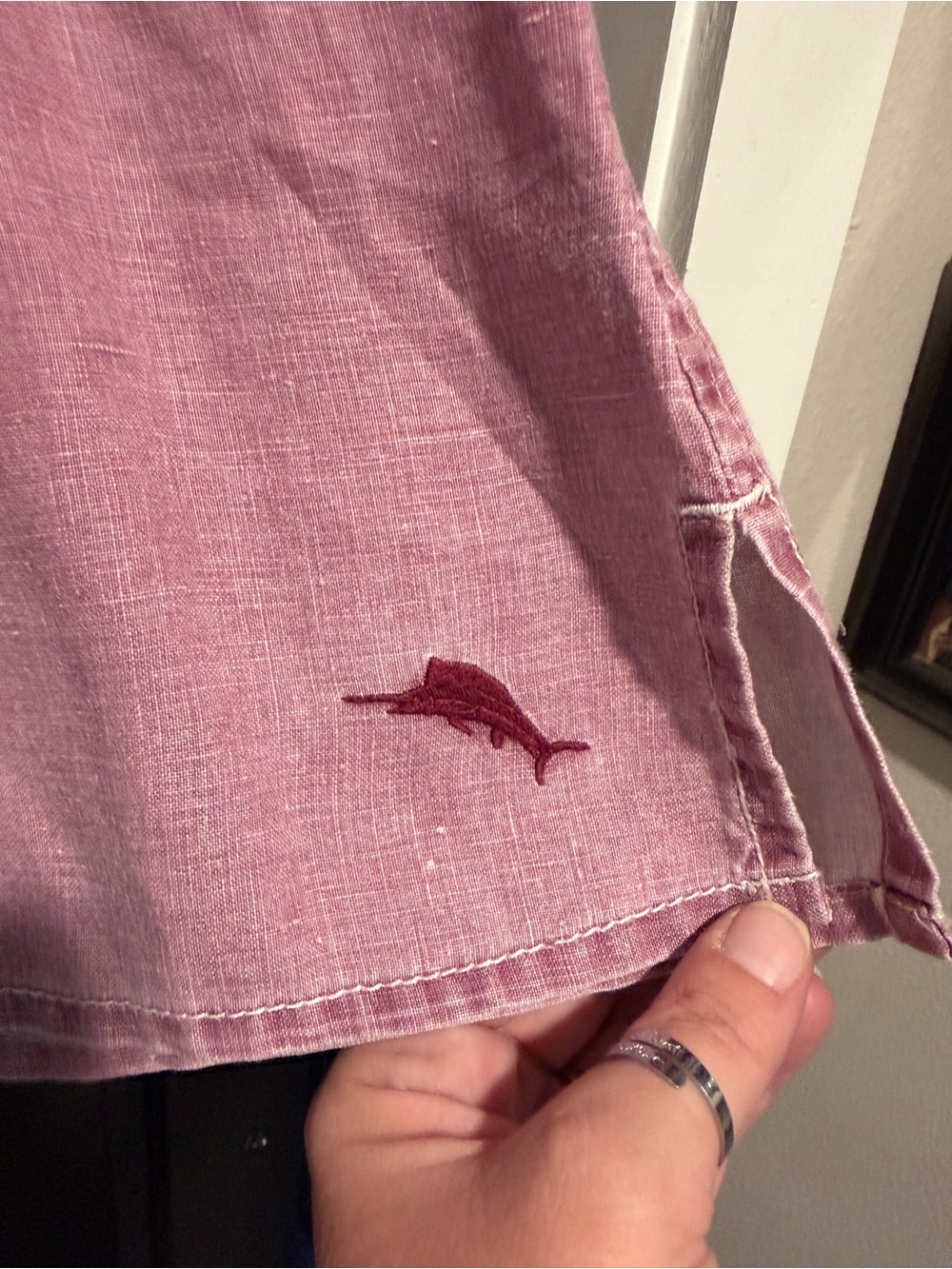 Tommy Bahama Short-Sleeve Button-Down Shirt in Dusty Pink - Picture 3 of 9